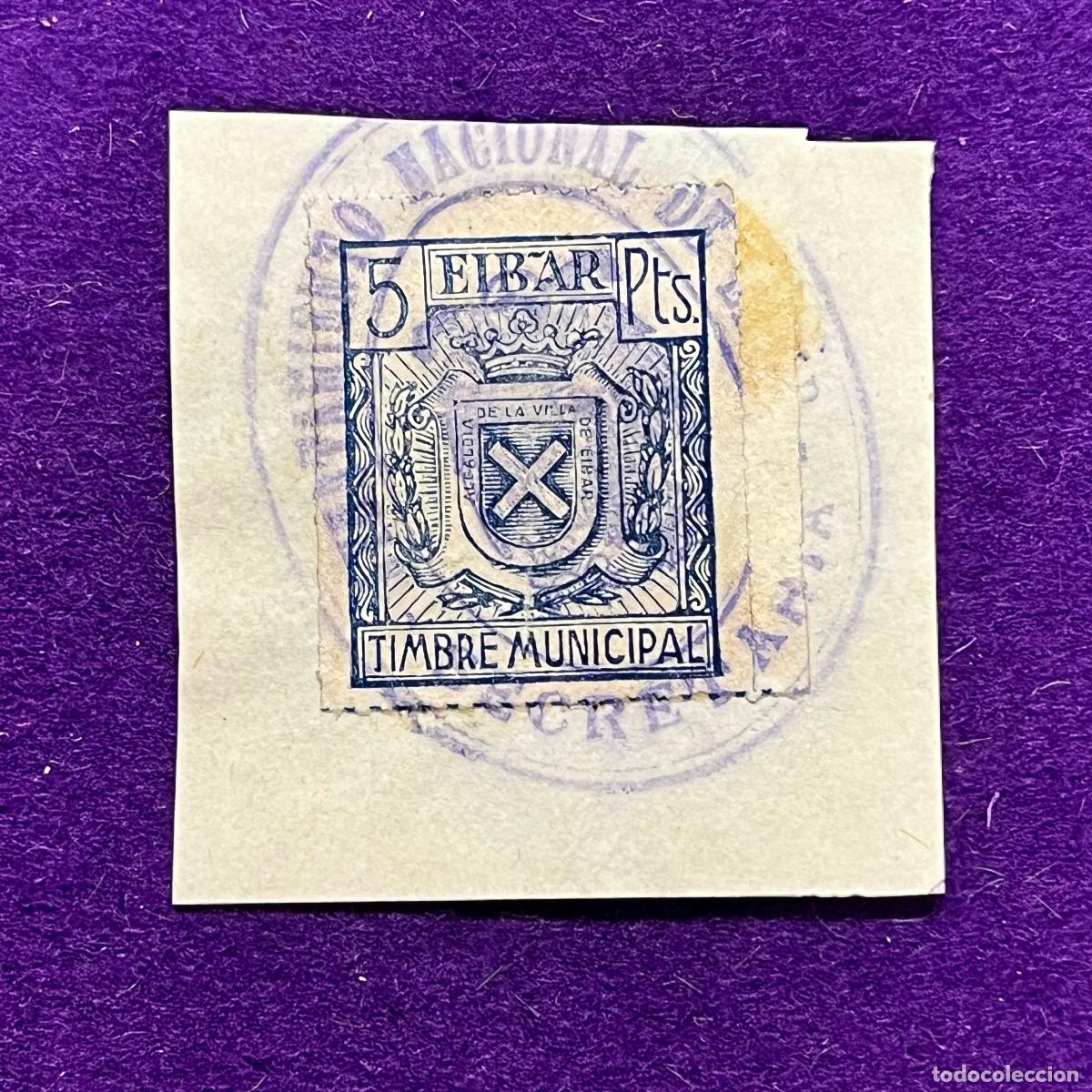 Timbres: VI&Ntilde;ETA, SELLO, FISCAL DE EIBAR (GUIPUZCOA). TIMBRE MUNICIPAL. 5 PTS.CON TAMPON DE AYT NACIONAL EIBAR