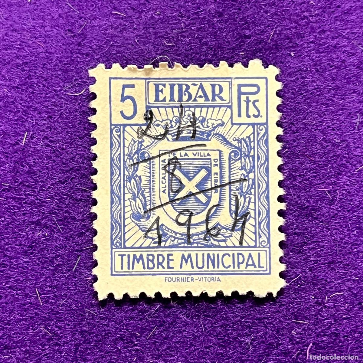 Timbres: VI&Ntilde;ETA, SELLO, FISCAL DE EIBAR (GUIPUZCOA). TIMBRE MUNICIPAL. 5 PTS. RARO. DE SERIE FOURNIER VITORIA