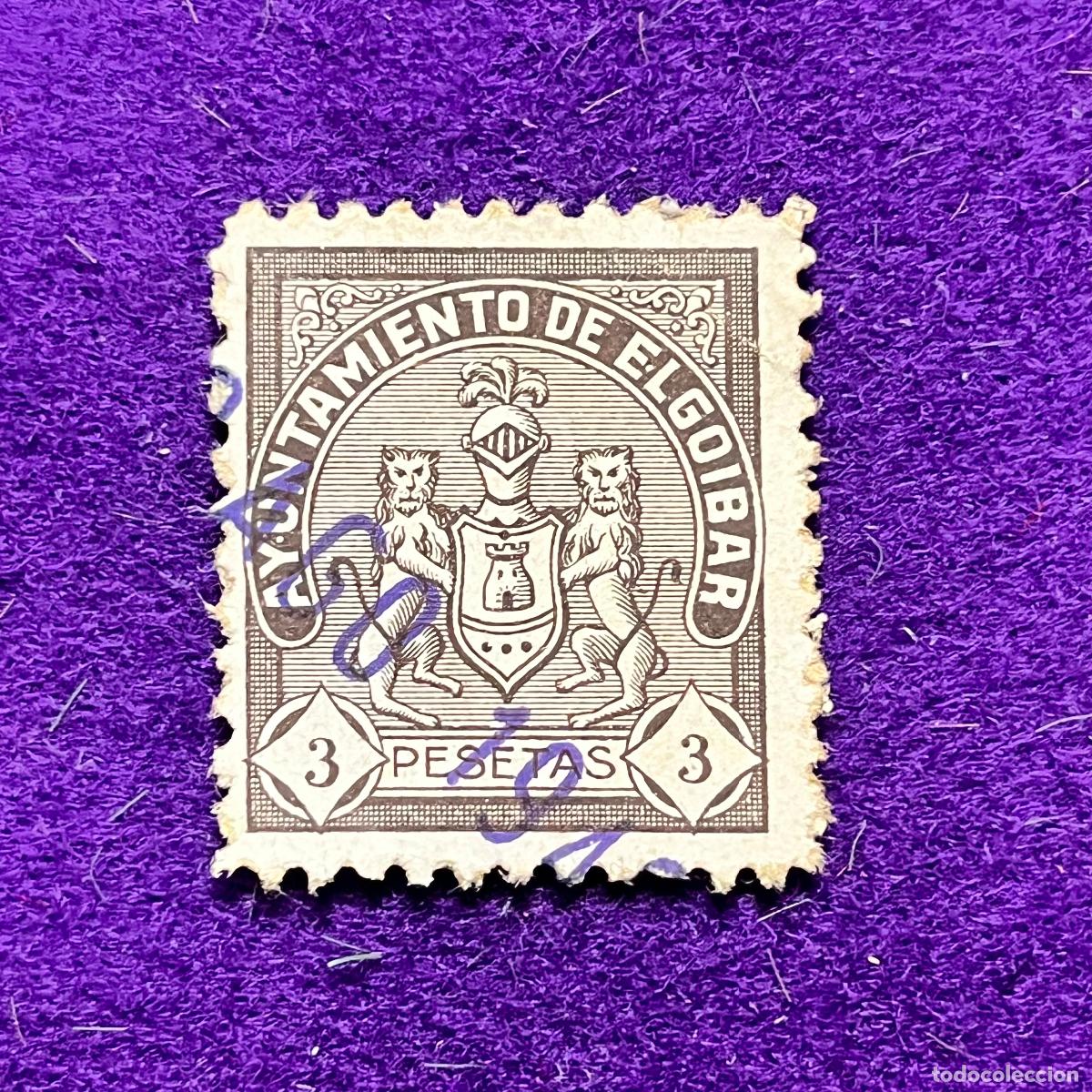 Timbres: VI&Ntilde;ETA, SELLO, FISCAL DE ELGOIBAR (GUIPUZCOA). AYUNTAMIENTO. 3 PTS. RARO. ORIGINAL.