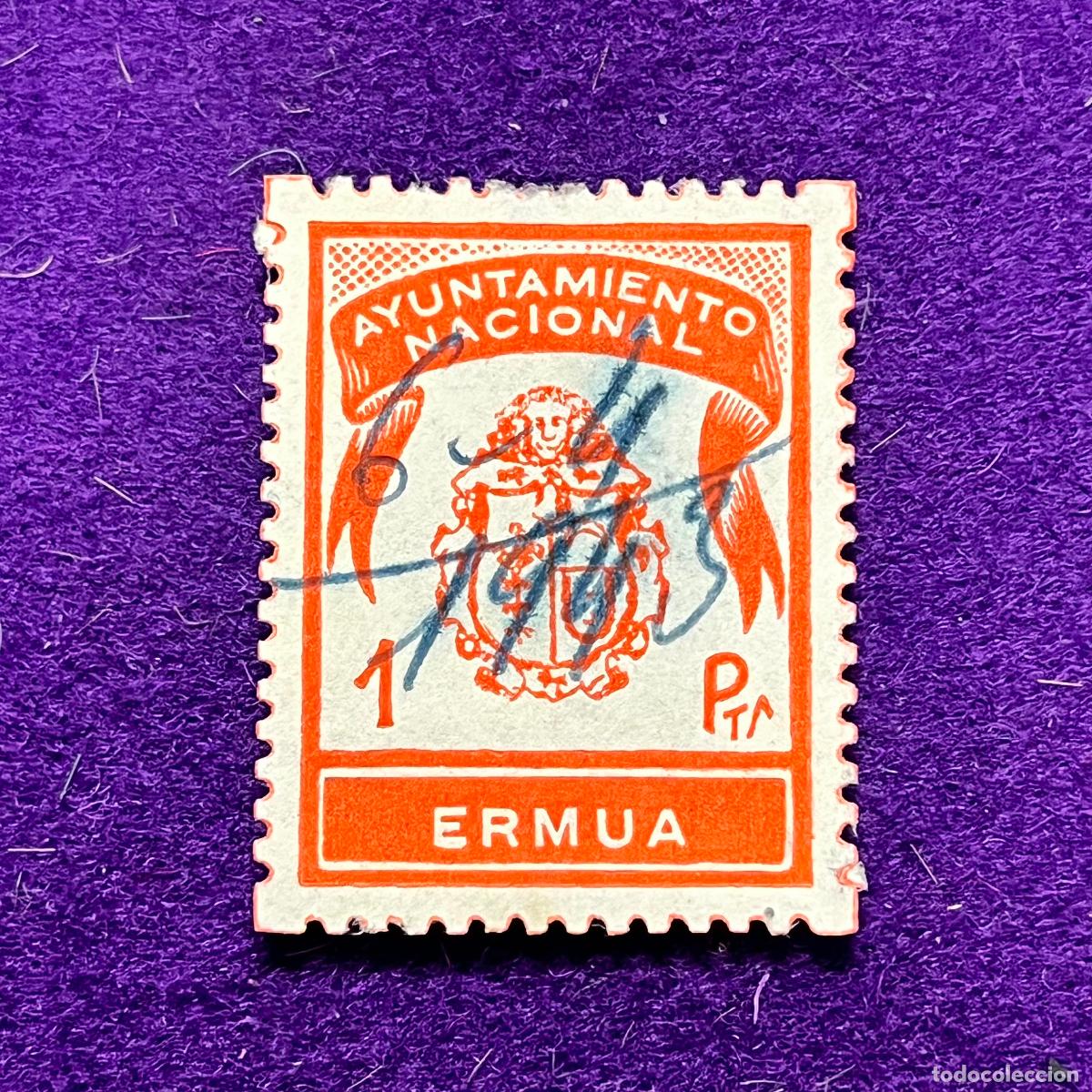 Timbres: VI&Ntilde;ETA, SELLO, FISCAL DE ERMUA (VIZCAYA). AYUNTAMIENTO NACIONAL. 1 PTA. RARO. ORIGINAL.