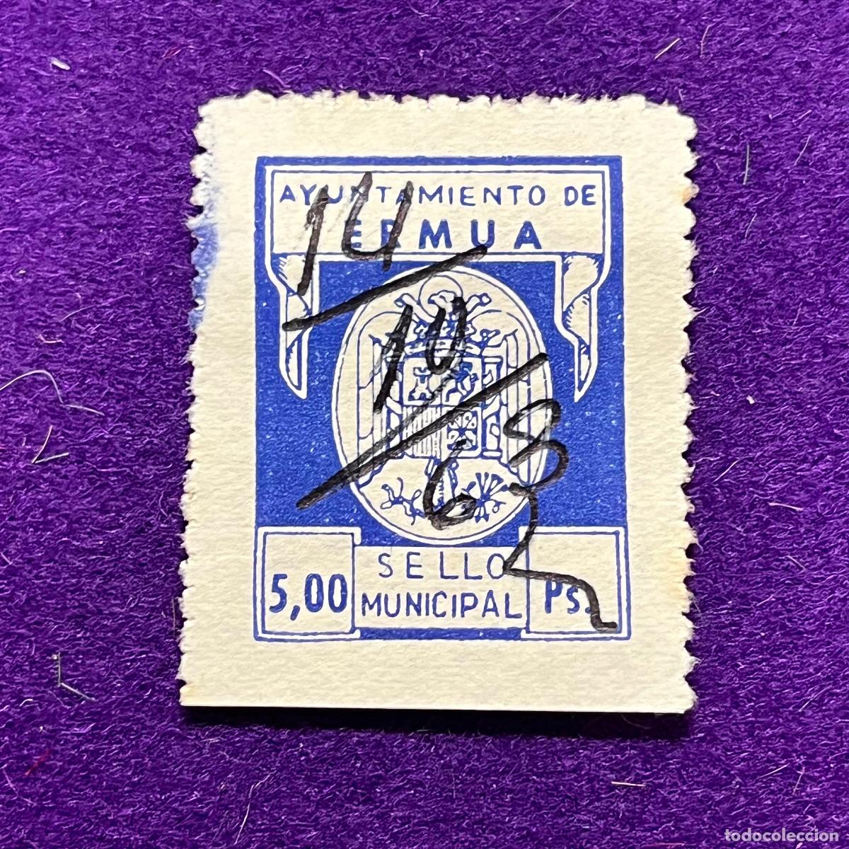 Timbres: VI&Ntilde;ETA, SELLO, FISCAL DE ERMUA (VIZCAYA). AYUNTAMIENTO. 5 PTS. SELLO MUNICIPAL. RARO. ORIGINAL.