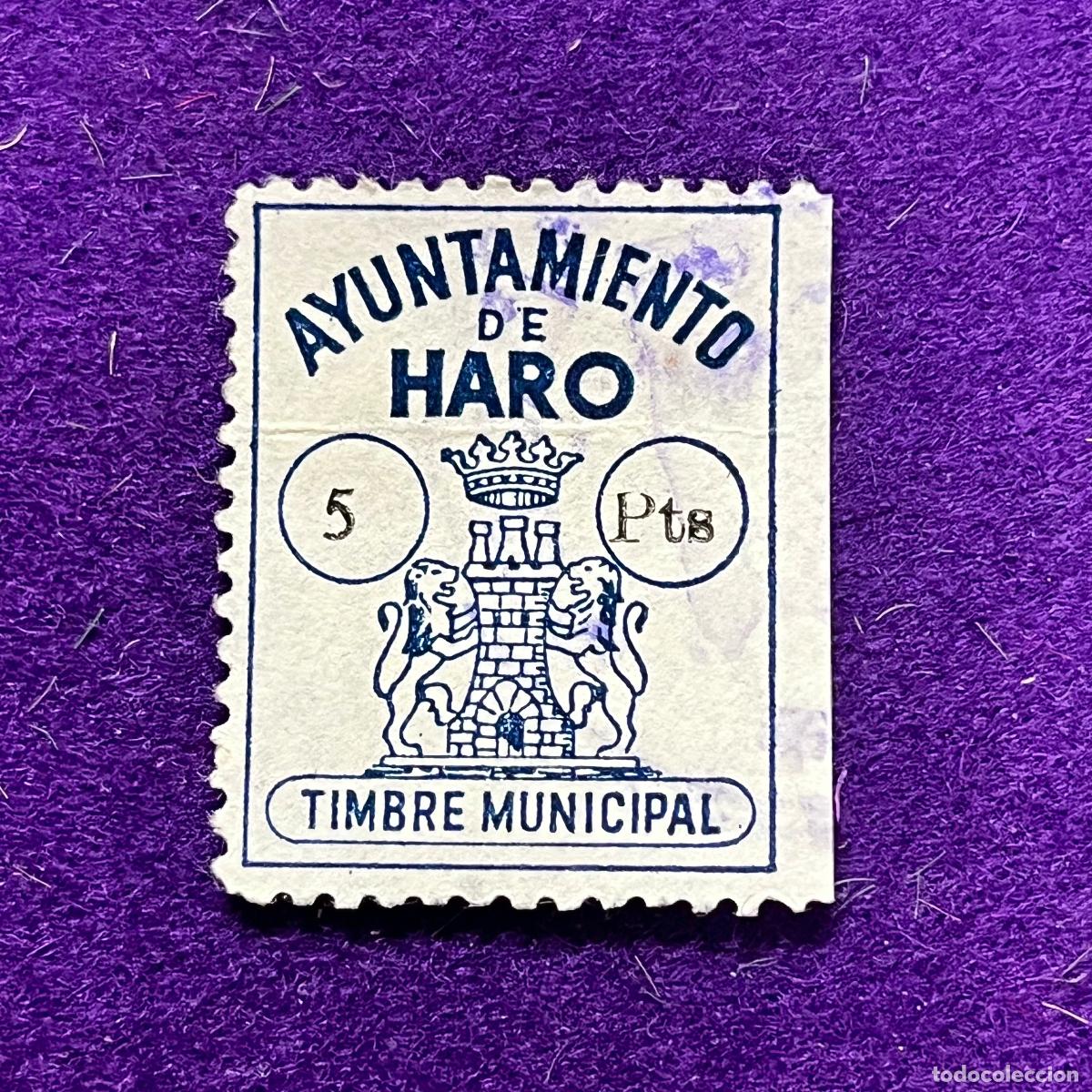 Timbres: VI&Ntilde;ETA, SELLO, FISCAL DE HARO (LA RIOJA). AYUNTAMIENTO. 5 PTS. TIMBRE MUNICIPAL. RARO. ORIGINAL.