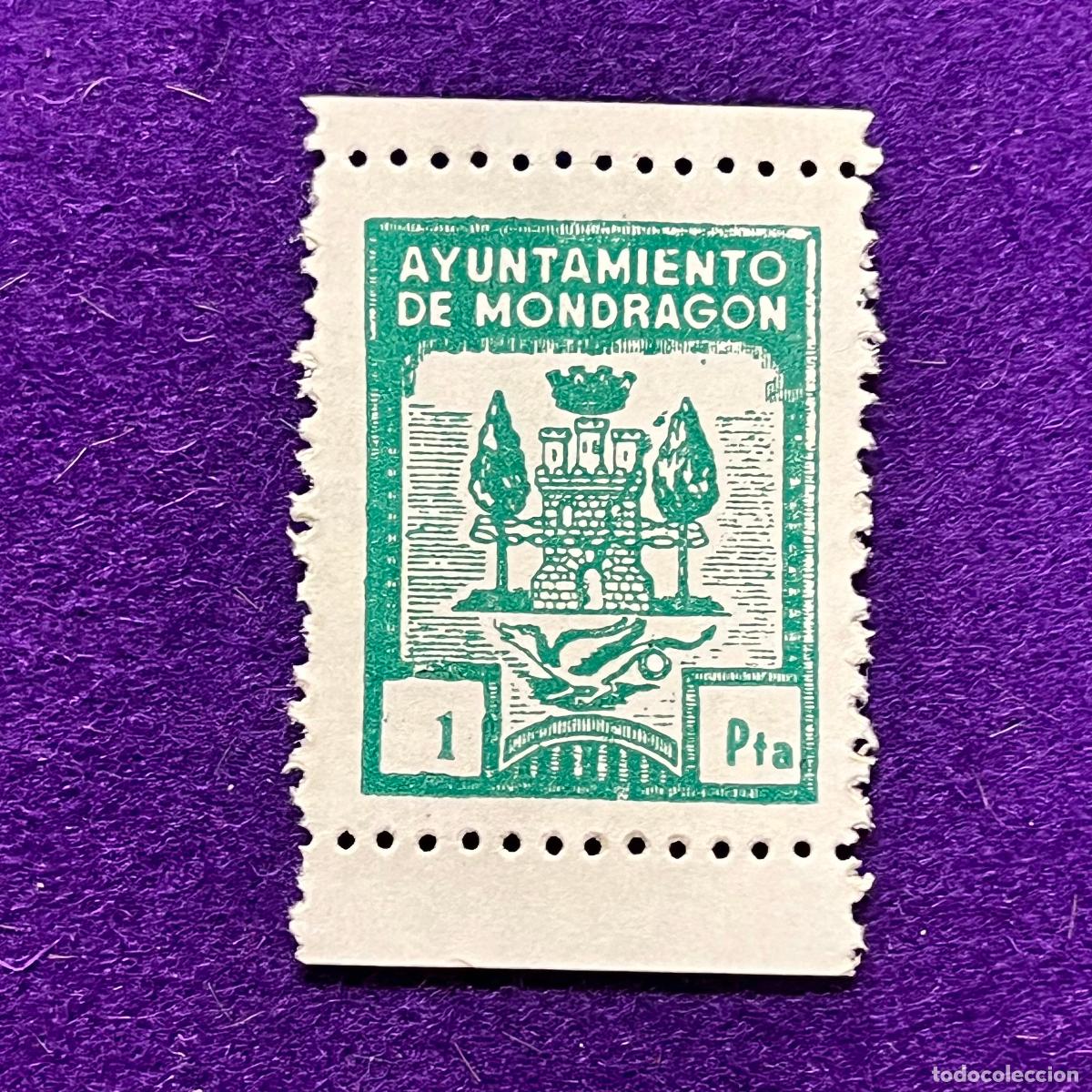 Timbres: VI&Ntilde;ETA, SELLO, FISCAL DE MONDRAGON (GUIPUZCOA). AYUNTAMIENTO. 1 PTA. CORONA MURAL. ESCASA.