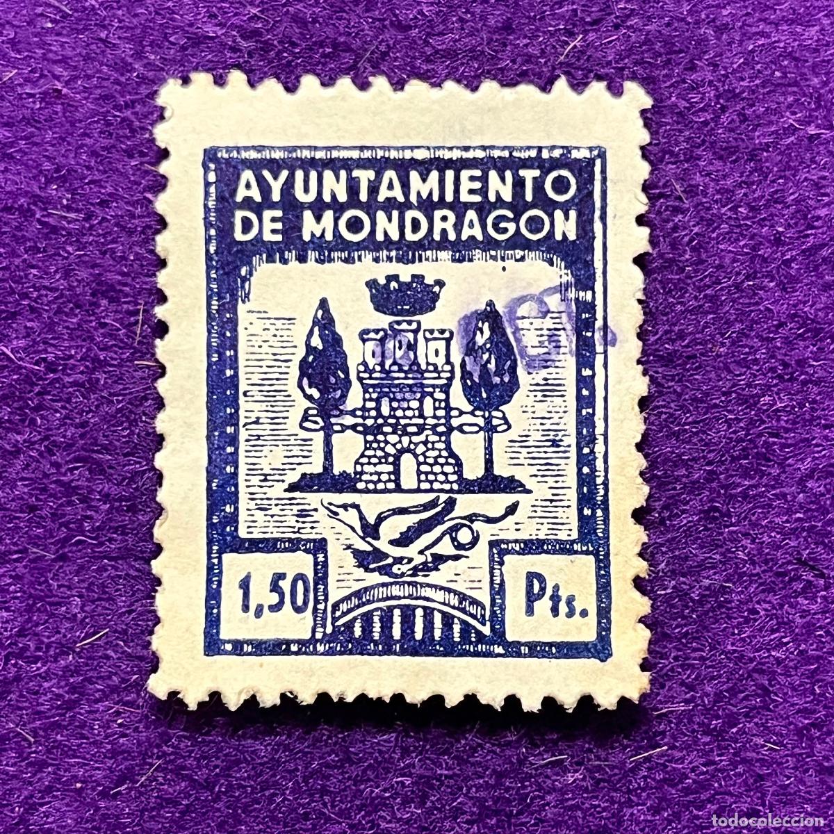 Timbres: VI&Ntilde;ETA, SELLO, FISCAL DE MONDRAGON (GUIPUZCOA). AYUNTAMIENTO. 1,50 PTS. CORONA MURAL. ESCASA.