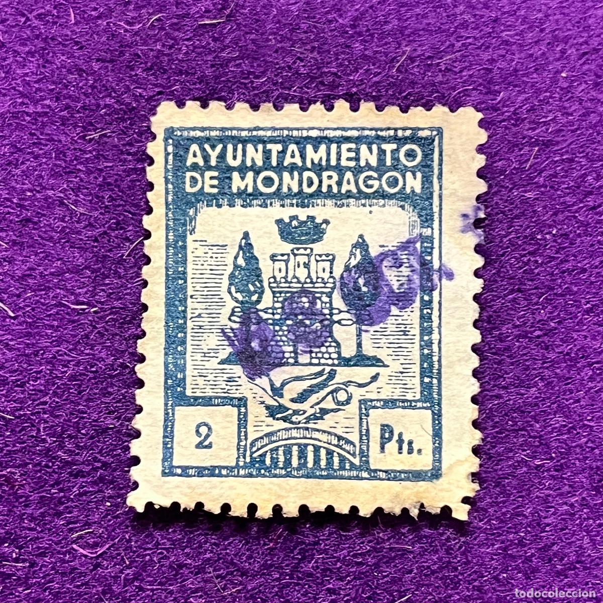 Timbres: VI&Ntilde;ETA, SELLO, FISCAL DE MONDRAGON (GUIPUZCOA). AYUNTAMIENTO. 2 PTS. CORONA MURAL. RARA.