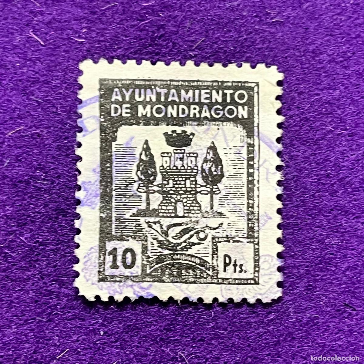Timbres: VI&Ntilde;ETA, SELLO, FISCAL DE MONDRAGON (GUIPUZCOA). AYUNTAMIENTO. 10 PTS. CORONA MURAL. RARA.