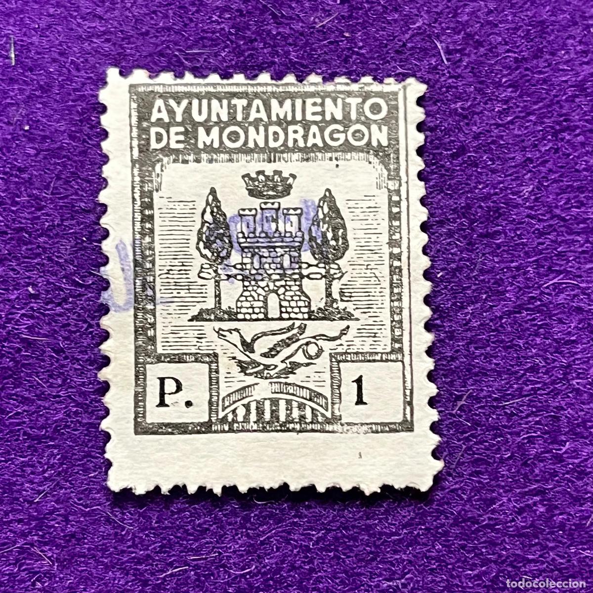 Timbres: VI&Ntilde;ETA, SELLO, FISCAL DE MONDRAGON (GUIPUZCOA). AYUNTAMIENTO. 1 PTA. CORONA MURAL. RARA.