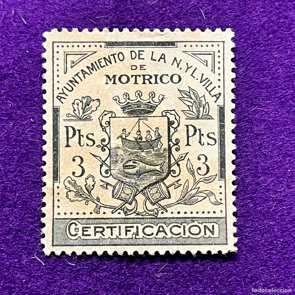 Timbres: VI&Ntilde;ETA, SELLO, FISCAL DE MOTRICO (GUIPUZCOA). AYUNTAMIENTO. 3 PTS. CERTIFICACION. MUY RARA.