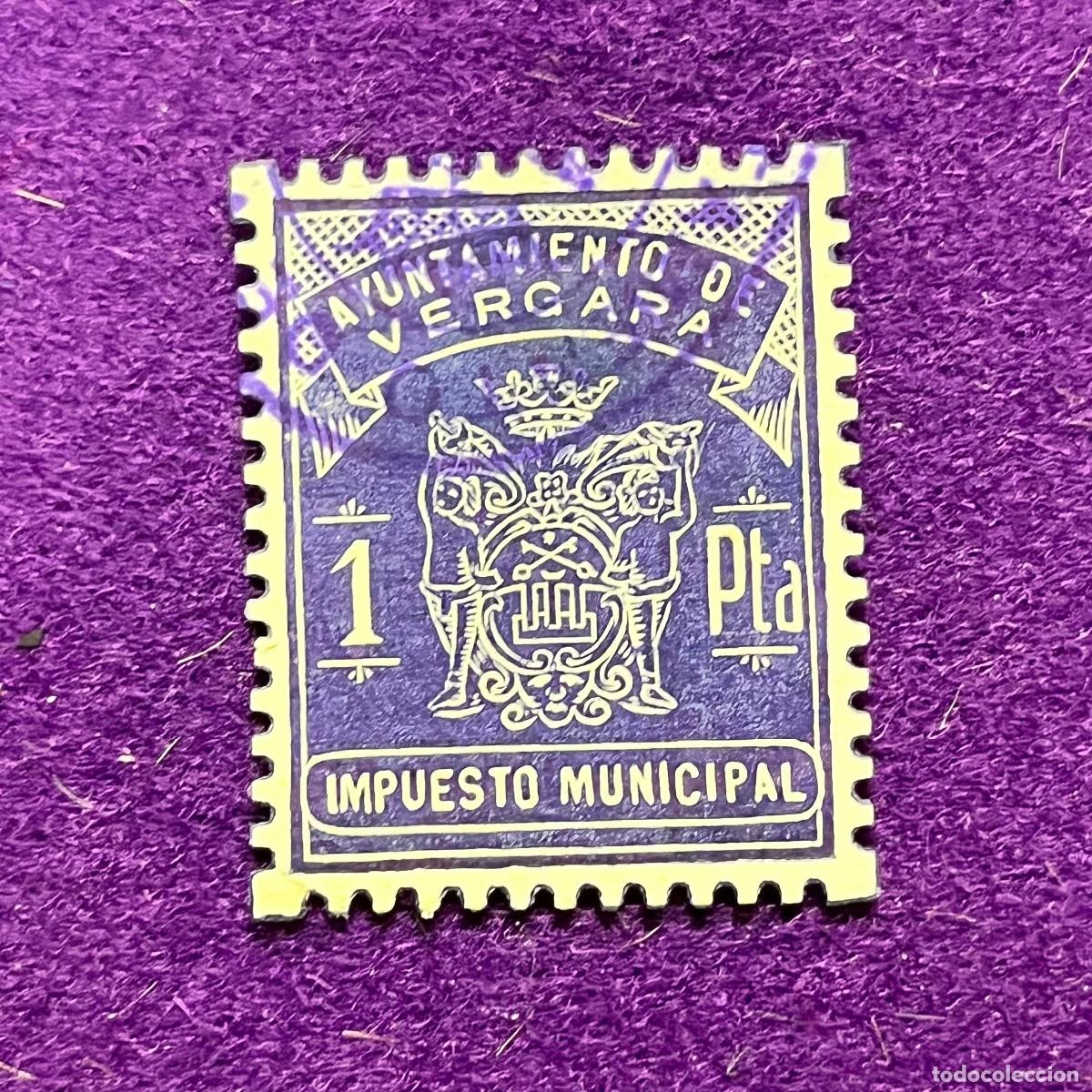 Timbres: VI&Ntilde;ETA, SELLO, FISCAL DE VERGARA (GUIPUZCOA). AYUNTAMIENTO. IMPUESTO MUNICIPAL. 1 PTA. MATASELLADO.
