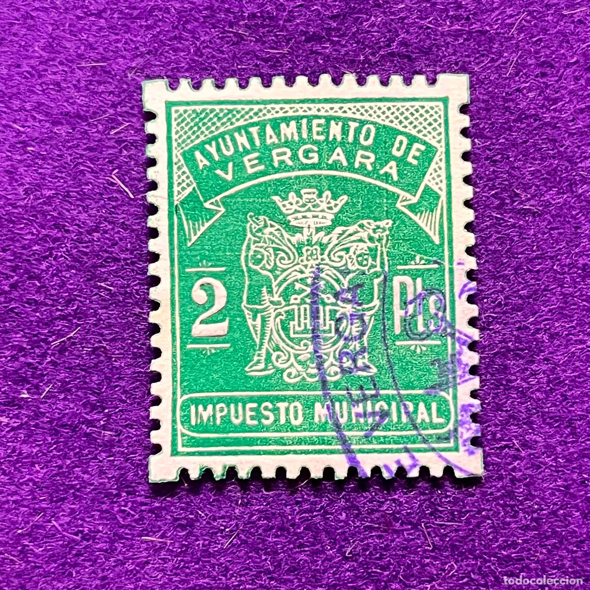 Timbres: VI&Ntilde;ETA, SELLO, FISCAL DE VERGARA (GUIPUZCOA). AYUNTAMIENTO.IMPUESTO MUNICIPAL.2 PTS.LIMPIO MATASELLO