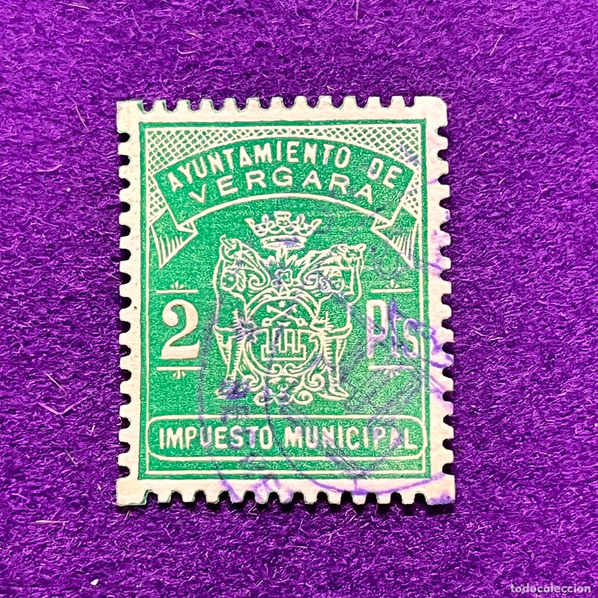 Timbres: VI&Ntilde;ETA, SELLO, FISCAL DE VERGARA (GUIPUZCOA). AYUNTAMIENTO. IMPUESTO MUNICIPAL. 2 PTS. USADA.