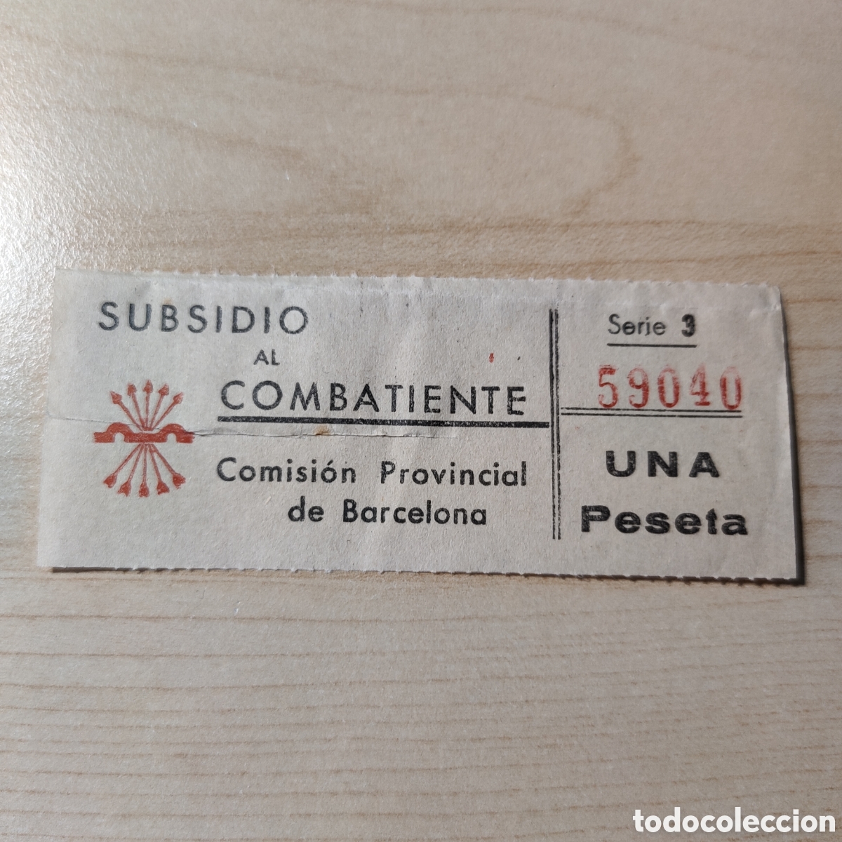 Sellos: a10 Subsidio combatiente de Barcelona 10 cm. mide falange 1 pta una peseta serie 3 allepuz 40