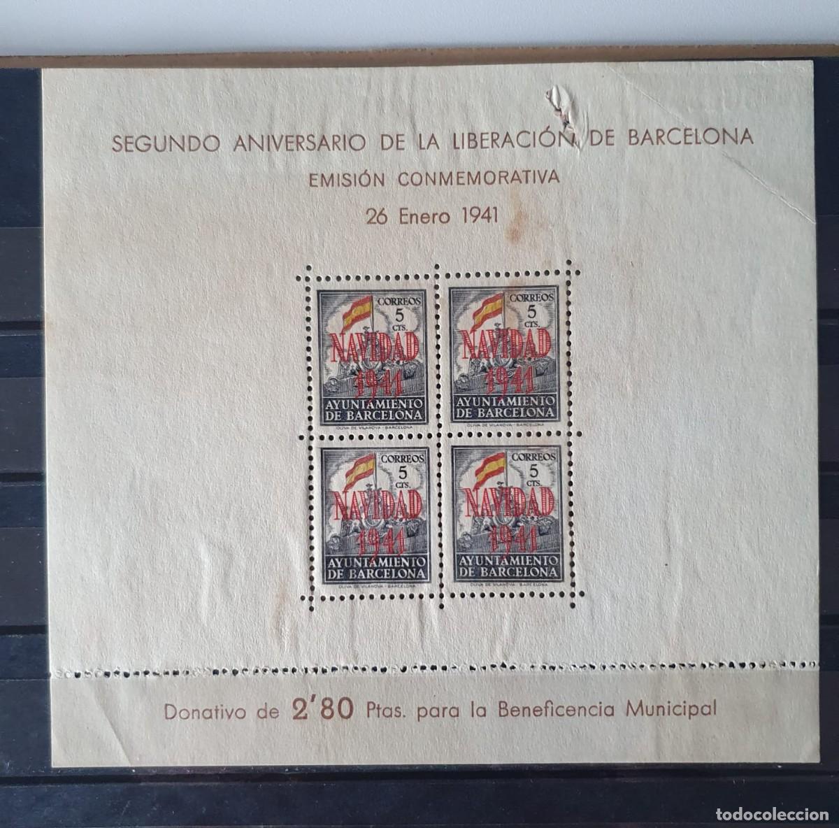 Sellos: BARCELONA HOJA BLOQUE EDIFIL 32 * ESPA&Ntilde;A 1941