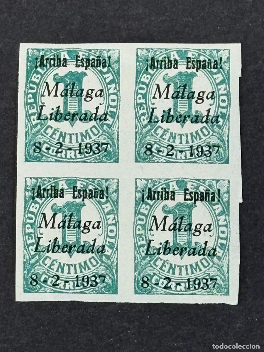 Sellos: Emisiones locales patri&oacute;ticas, M&aacute;laga, sellos republicanos, 1937, Edifil 3, bl. 4, nuevos
