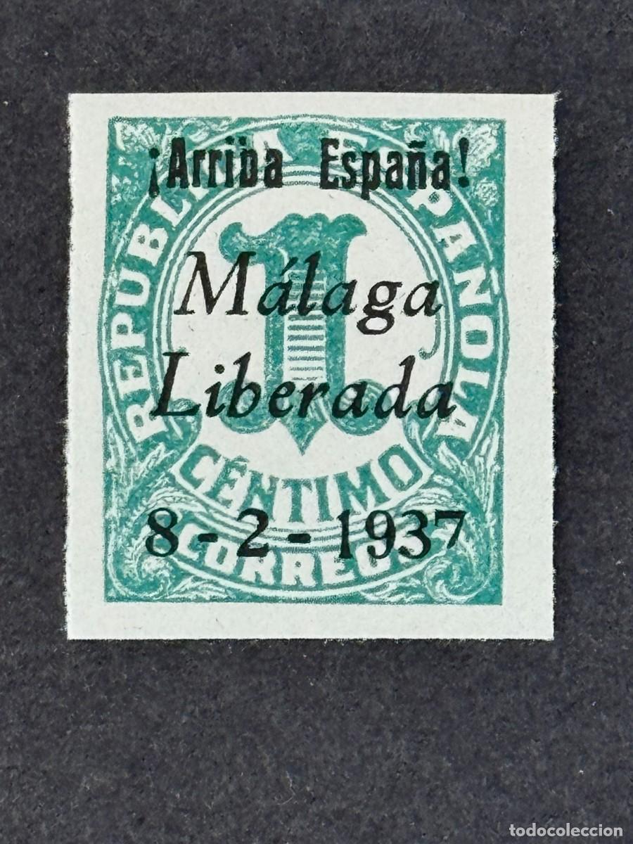 Sellos: Emisiones locales patri&oacute;ticas, M&aacute;laga, sello republicano, 1937, Edifil 3, nuevo