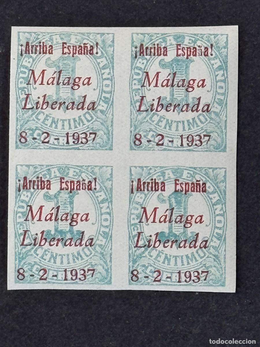 Sellos: Emisiones locales patri&oacute;ticas, M&aacute;laga, sellos republicanos, 1937, Edifil 2, bl. 4, nuevos