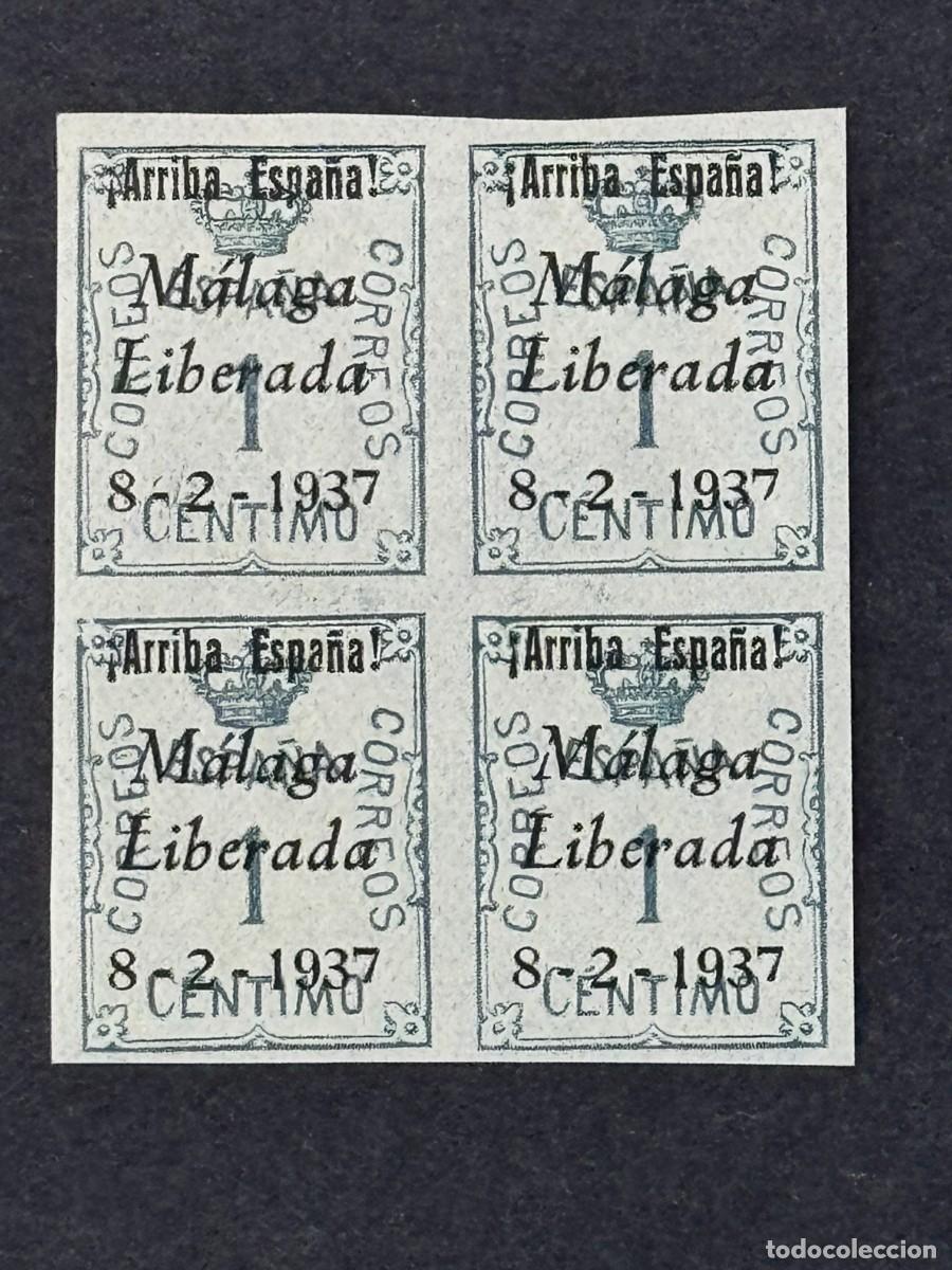 Sellos: Emisiones locales patri&oacute;ticas, M&aacute;laga, sellos republicanos, 1937, Edifil 1, bl. 4, nuevos