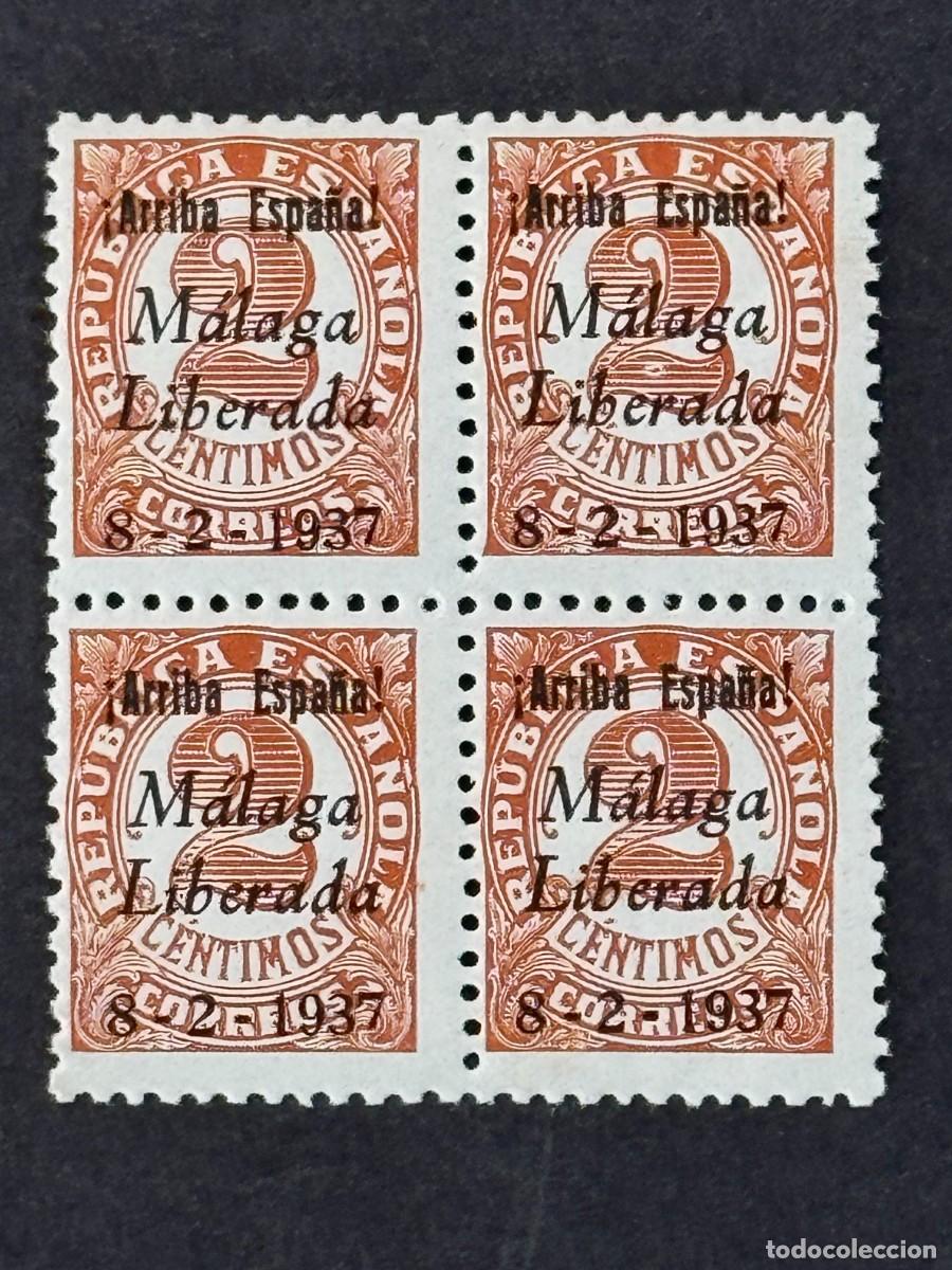 Sellos: Emisiones locales patri&oacute;ticas, M&aacute;laga, sellos republicanos, 1937, Edifil 6, bl. 4, nuevos