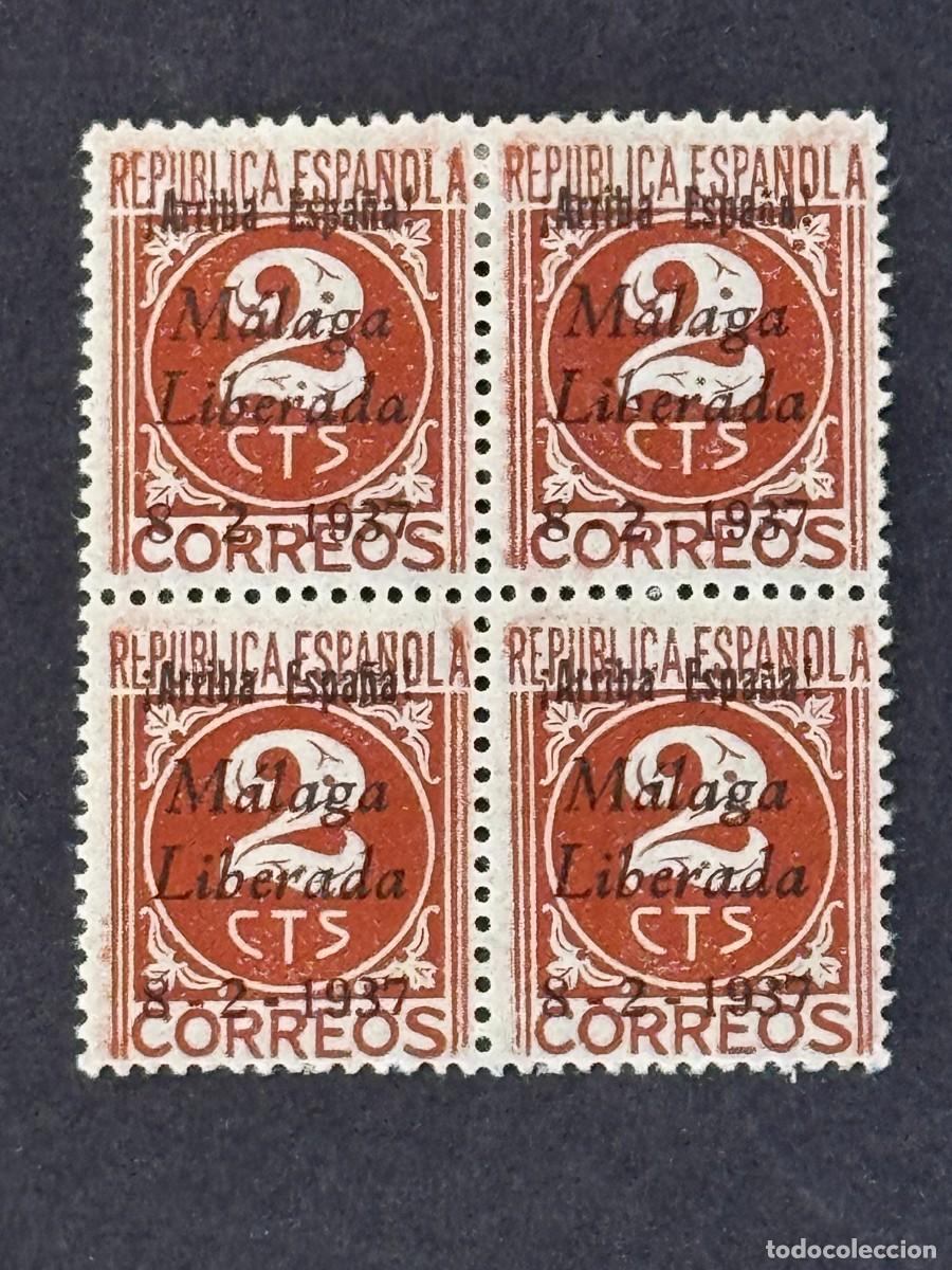 Sellos: Emisiones locales patri&oacute;ticas, M&aacute;laga, sellos republicanos, 1937, Edifil 8, bl. 4, nuevos