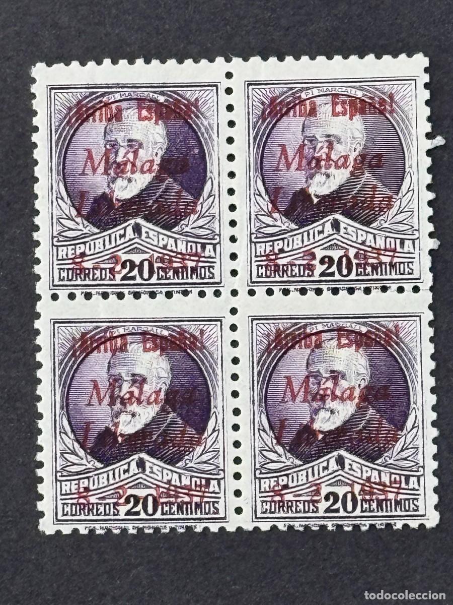 Sellos: Emisiones locales patri&oacute;ticas, M&aacute;laga, sellos republicanos, 1937, Edifil 15, bl. 4, nuevos