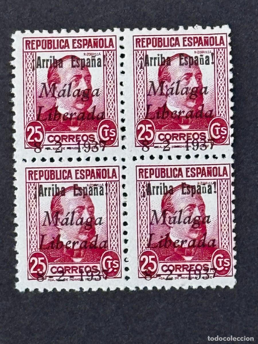 Sellos: Emisiones locales patri&oacute;ticas, M&aacute;laga, sellos republicanos, 1937, Edifil 17, bl. 4, nuevos