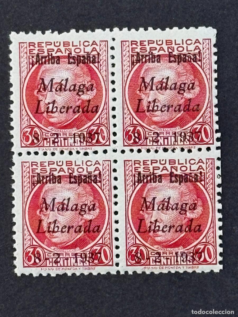 Sellos: Emisiones locales patri&oacute;ticas, M&aacute;laga, sellos republicanos, 1937, Edifil 18, bl. 4, nuevos