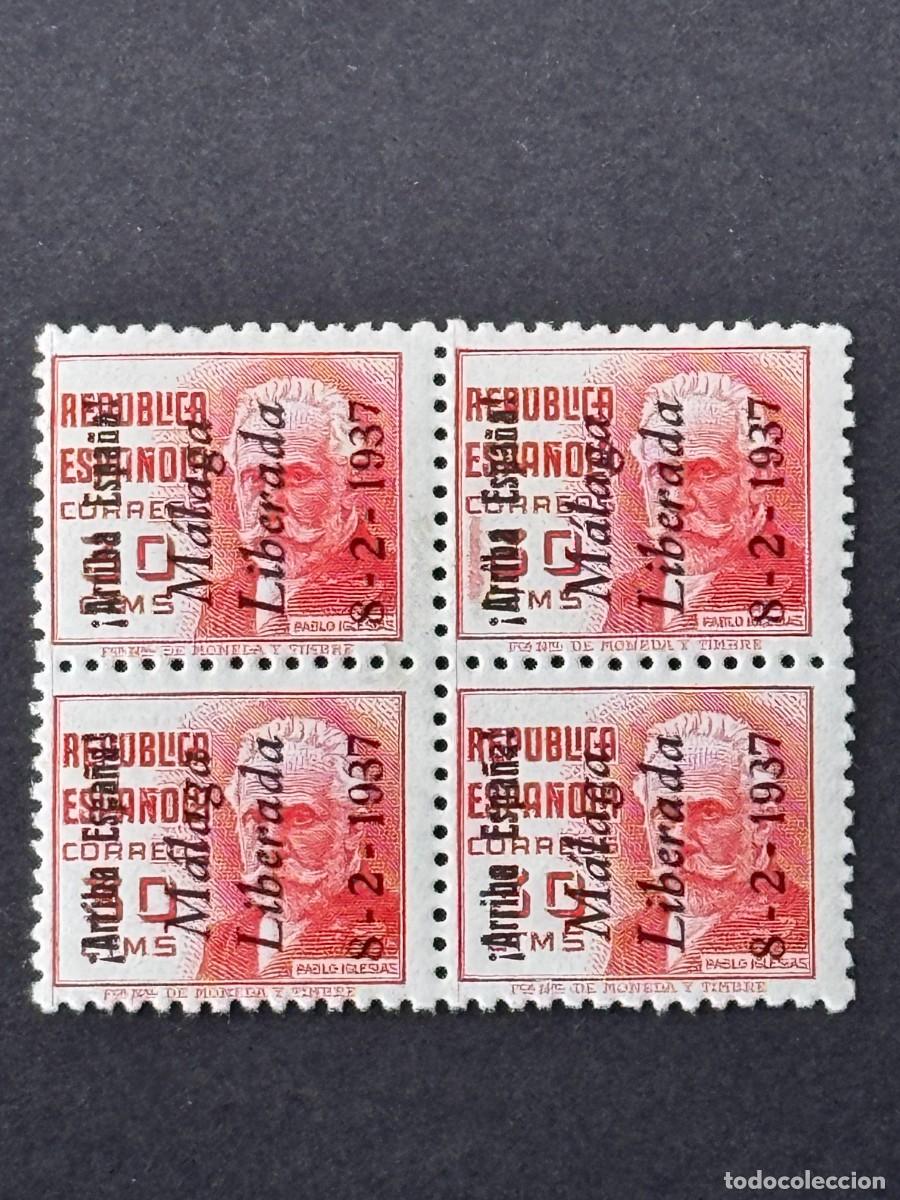 Sellos: Emisiones locales patri&oacute;ticas, M&aacute;laga, sellos republicanos, 1937, Edifil 19, bl. 4, nuevos