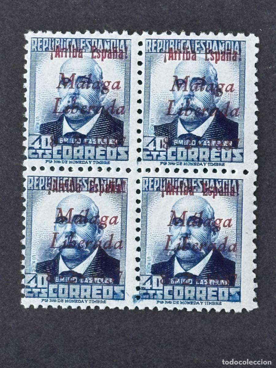 Sellos: Emisiones locales patri&oacute;ticas, M&aacute;laga, sellos republicanos, 1937, Edifil 20, bl. 4, nuevos