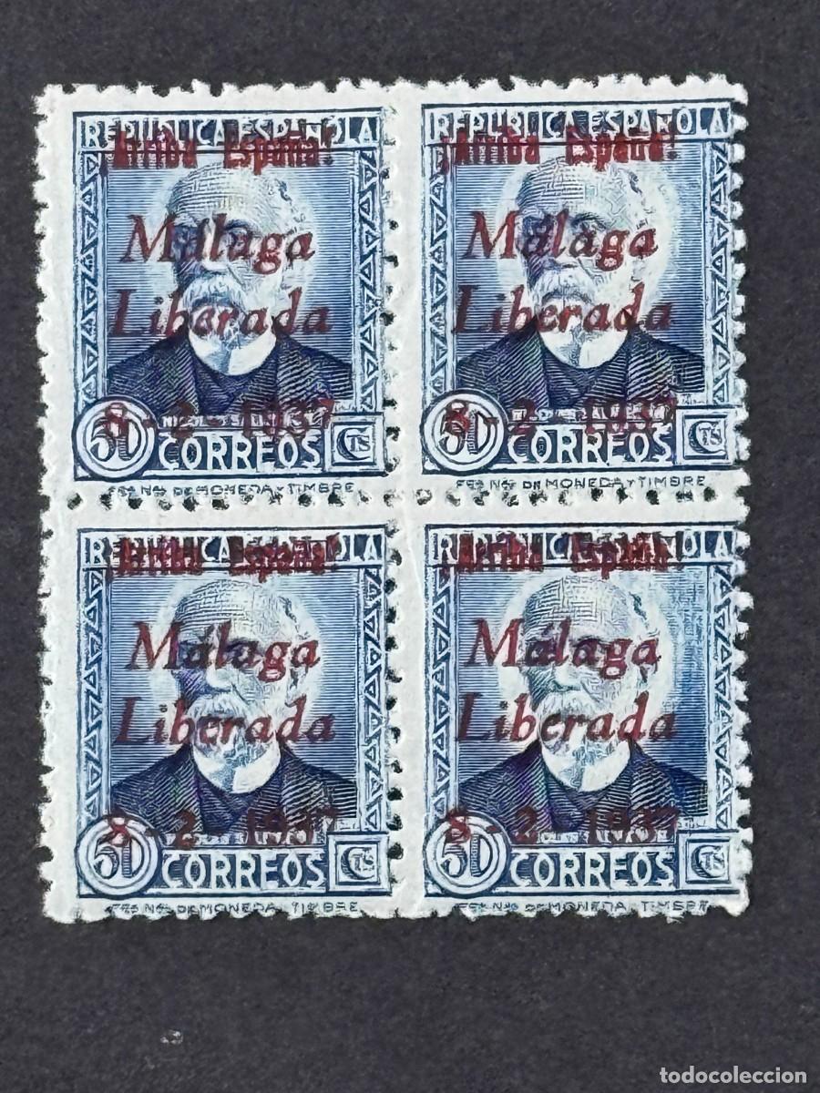 Sellos: Emisiones locales patri&oacute;ticas, M&aacute;laga, sellos republicanos, 1937, Edifil 21, bl. 4, nuevos