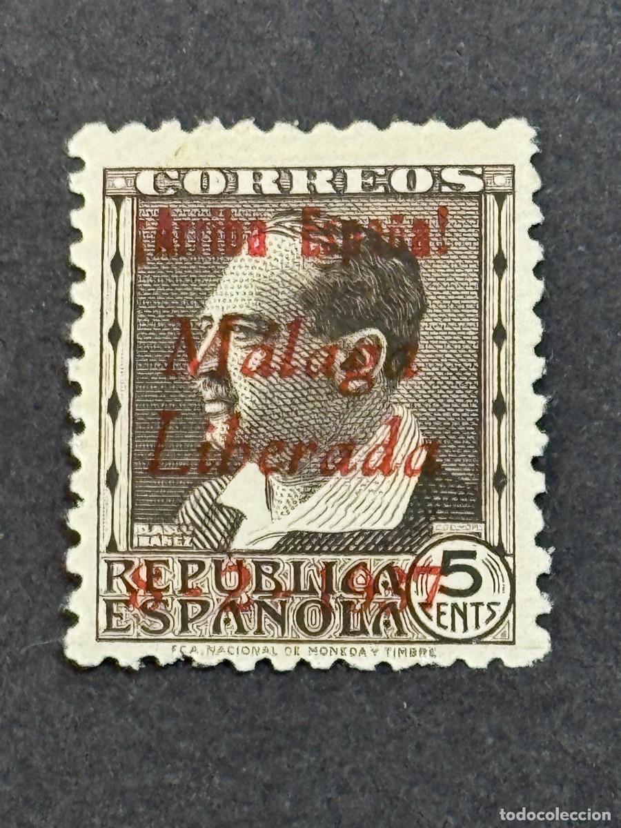 Sellos: Emisiones locales patri&oacute;ticas, M&aacute;laga, sello republicano, 1937, Edifil 9, nuevo con fijasellos