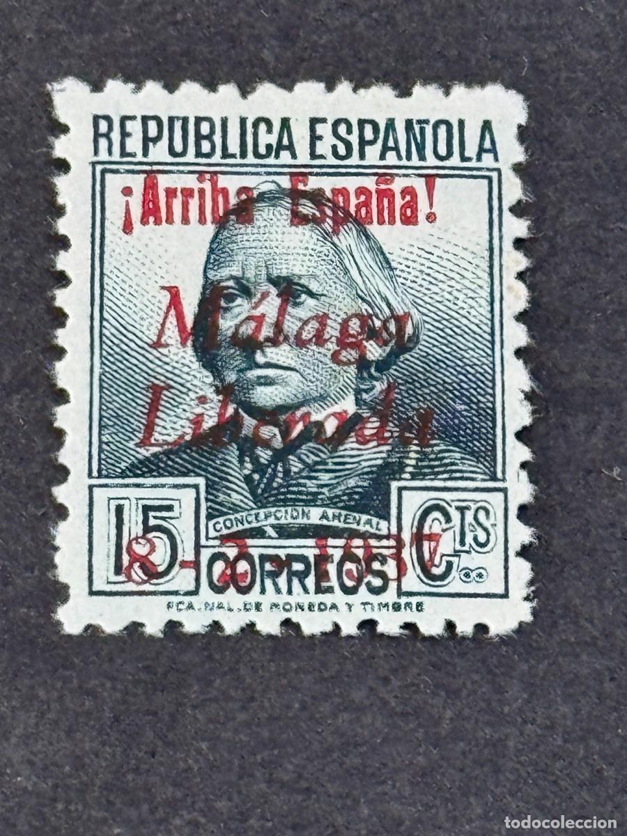 Sellos: Emisiones locales patri&oacute;ticas, M&aacute;laga, sello republicano, 1937, Edifil 14, nuevo con fijasellos