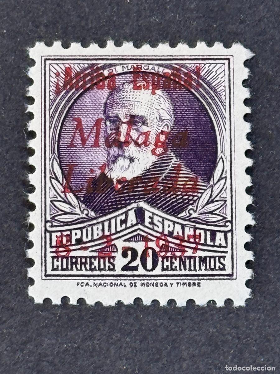 Sellos: Emisiones locales patri&oacute;ticas, M&aacute;laga, sello republicano, 1937, Edifil 15, nuevo con fijasellos