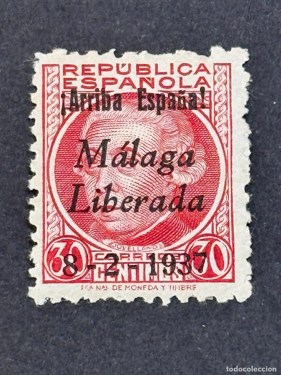 Sellos: Emisiones locales patri&oacute;ticas, M&aacute;laga, sello republicano, 1937, Edifil 18, nuevo con fijasellos