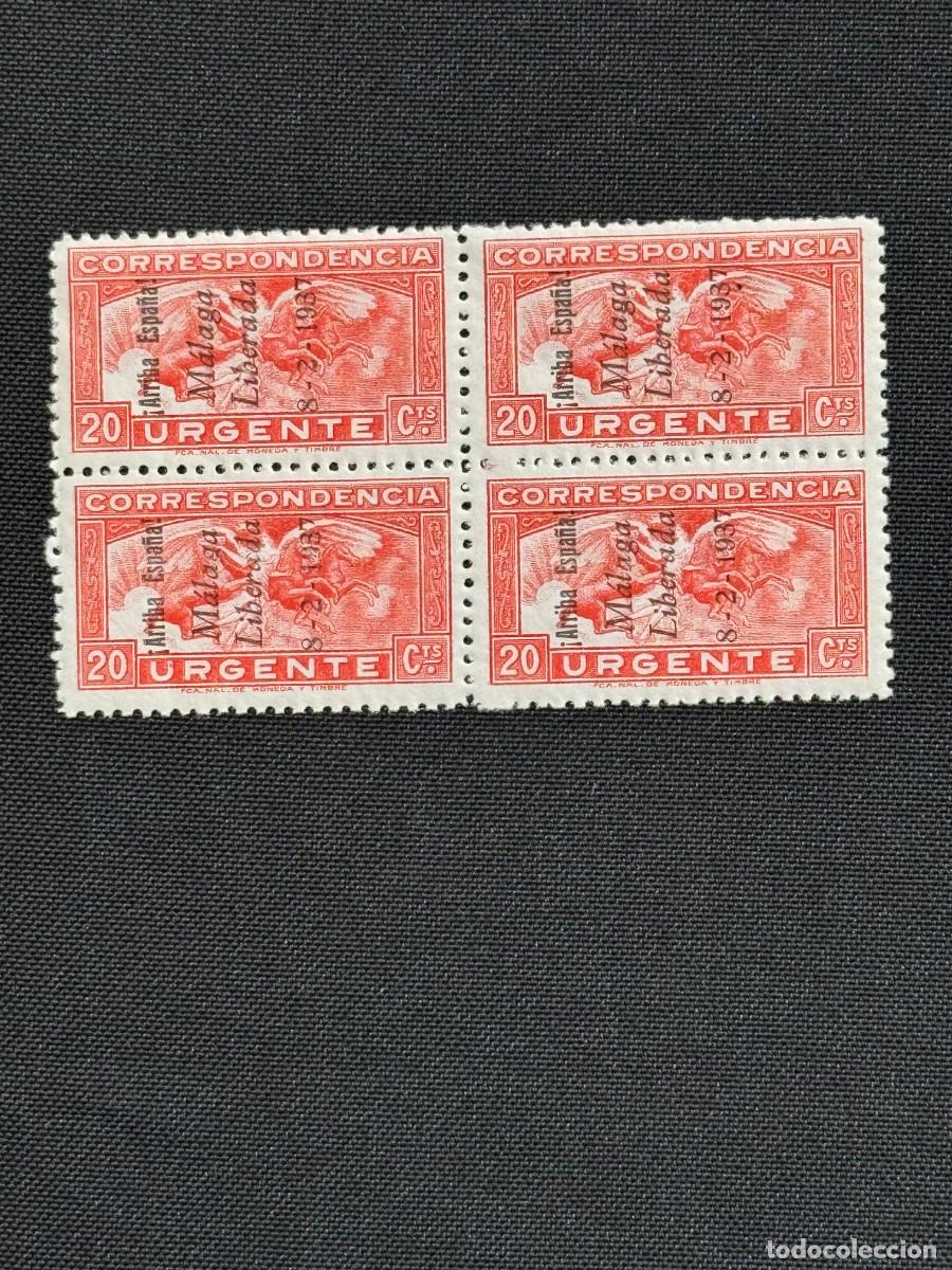 Sellos: Emisiones locales patri&oacute;ticas, M&aacute;laga, sellos republicanos, 1937, Edifil 24, bl. 4, nuevos