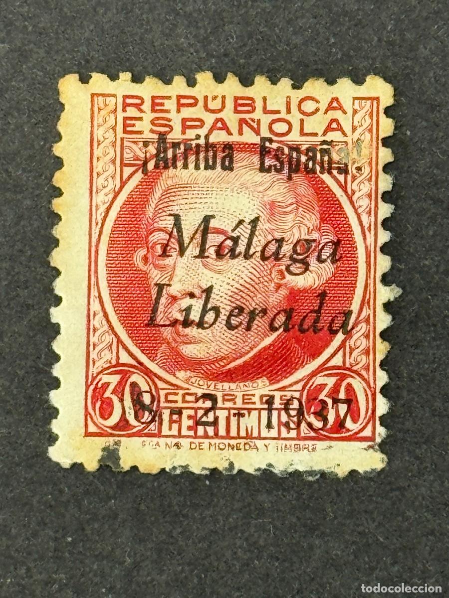 Sellos: Emisiones locales patri&oacute;ticas, M&aacute;laga, sello republicano, 1937, Edifil 18, usado