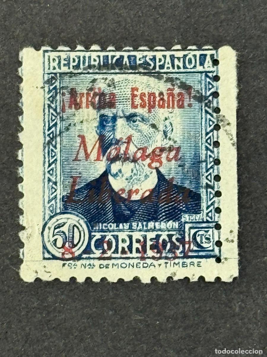 Sellos: Emisiones locales patri&oacute;ticas, M&aacute;laga, sello republicano, 1937, Edifil 21, usado
