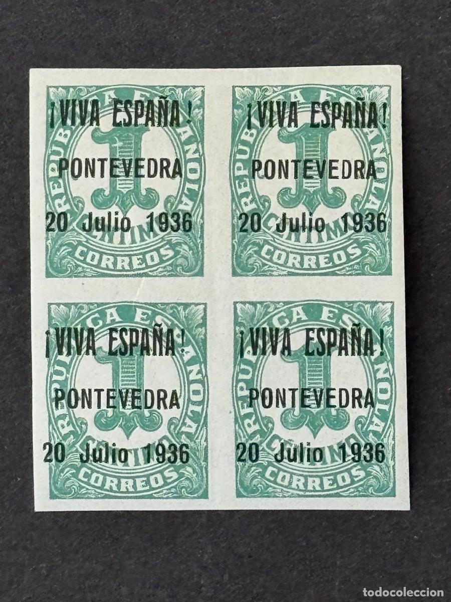 Sellos: Emisiones locales patri&oacute;ticas, Pontevedra, sellos republicanos, 1936, Edifil 2, bl. 4, nuevos