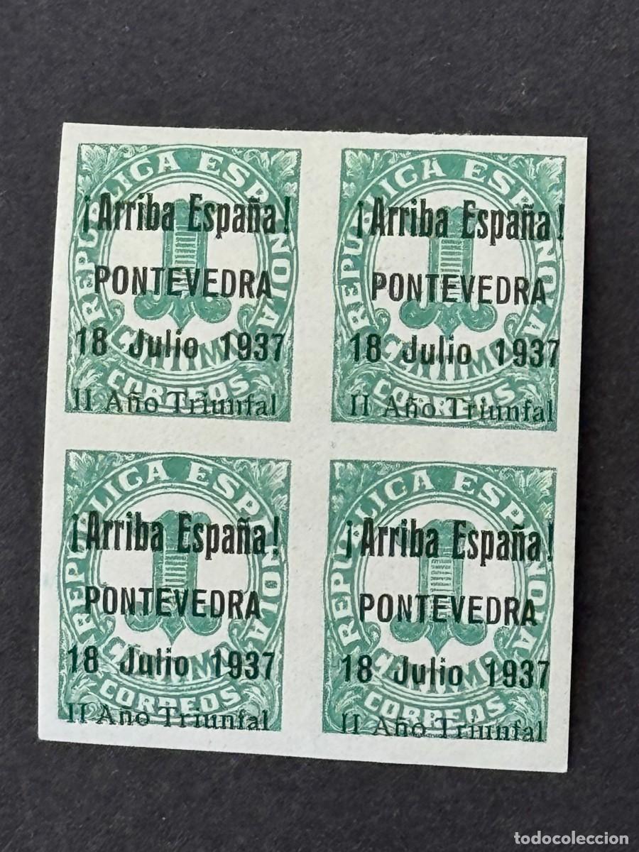 Sellos: Emisiones locales patri&oacute;ticas, Pontevedra, sellos republicanos, 1937, Edifil 20, bl. 4, nuevos