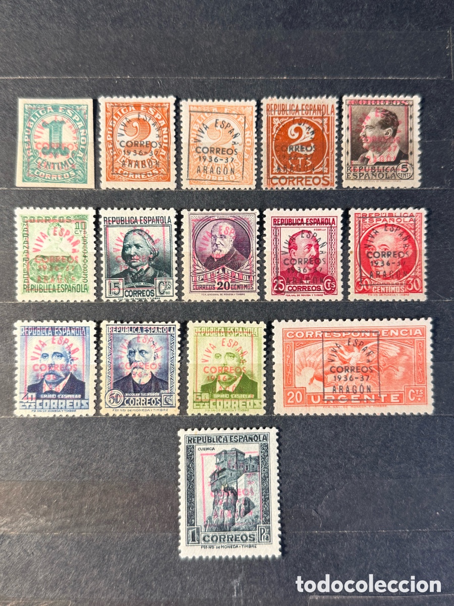 Sellos: Espa&ntilde;a. 1936/1939. Guerra Civil. Emisiones locales patri&oacute;ticas. Zaragoza. Edifil. 1/15. Nuevos *.