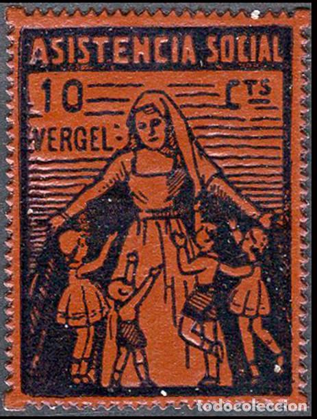 Sellos: Alicante - Guerra Civil - Em. Local Republicana - Vergel - Allepuz * 1 - &rdquo;10 cts. Asistencia Social&rdquo;