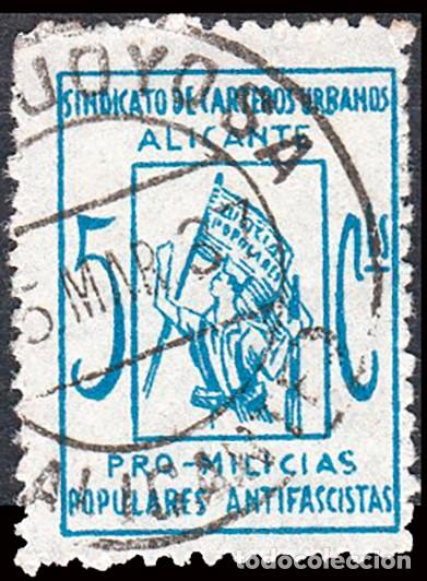 Sellos: Alicante - Guerra Civil - Em. Local Republicana - Allepuz o 1 - Mat &rdquo;Villajoyosa 15/05/37&rdquo;