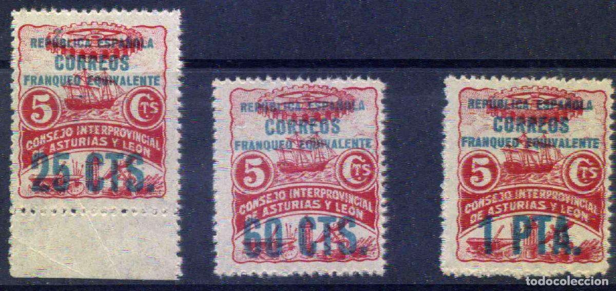 Sellos: Espa&ntilde;a - Asturias y Le&oacute;n - 1937 - sobrecarga &rdquo;Correos Franqueo equivalente&rdquo;