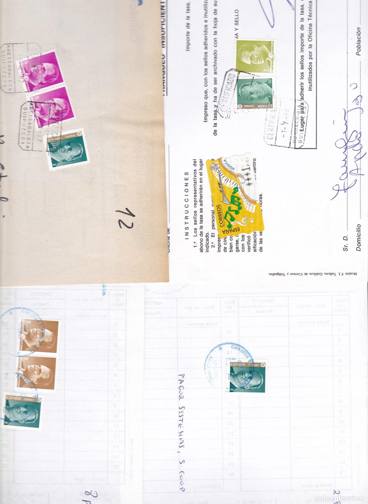 Sellos: GP5- Lote 8 Documentos CORREOS.Impresos franqueo PAGO SERVICIOS . Diferentes Localidades GUIPUZCOA