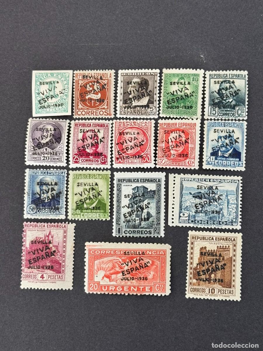 Sellos: Emisiones locales patri&oacute;ticas, Sevilla, sellos republicanos, 1936, Edifil 1/17, nuevos con y sin fij