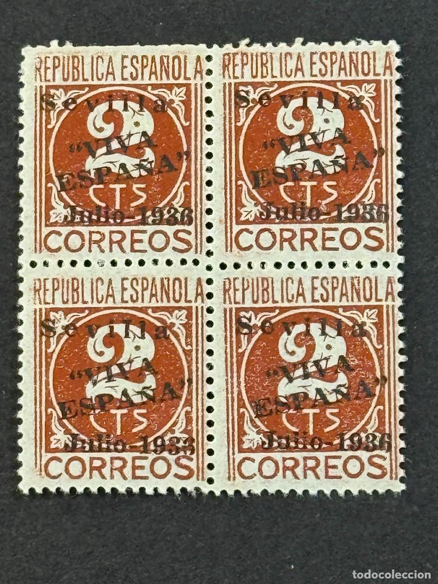 Sellos: Emisiones locales patri&oacute;ticas, Sevilla, sellos republicanos, 1936, Edifil 19, bl. 4, nuevos