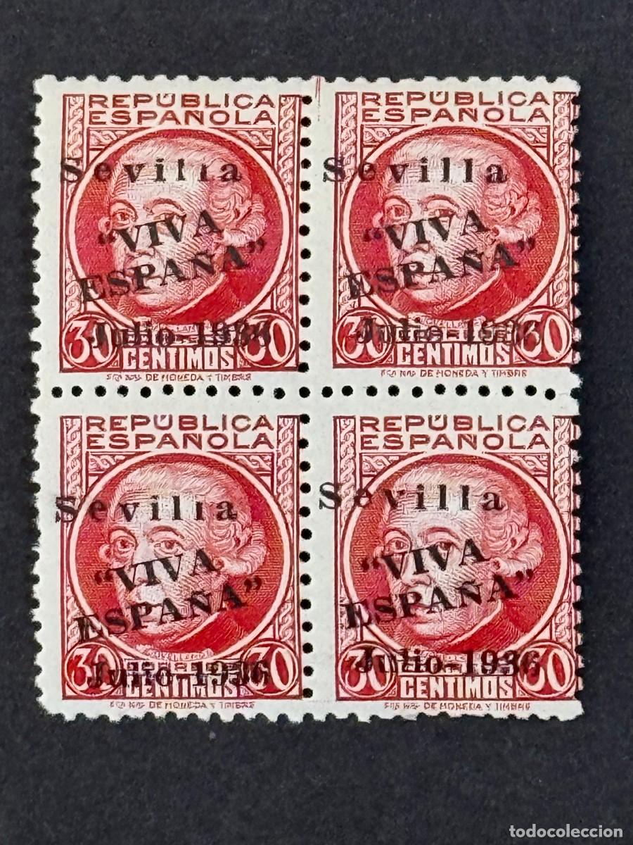 Sellos: Emisiones locales patri&oacute;ticas, Sevilla, sellos republicanos, 1936, Edifil 25, bl. 4, nuevos