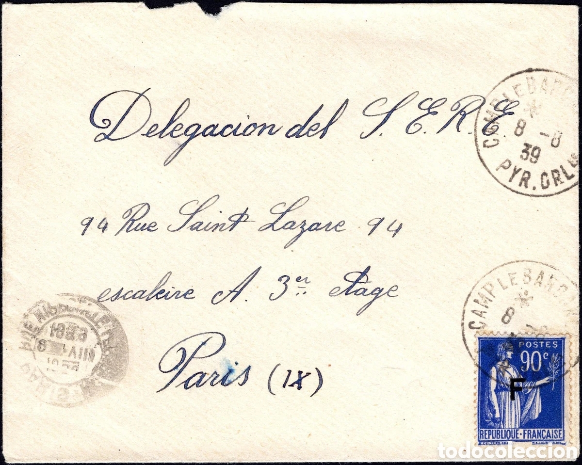 Sellos: Carta guerra civil Campo Barcares 1939 refugiados Francia