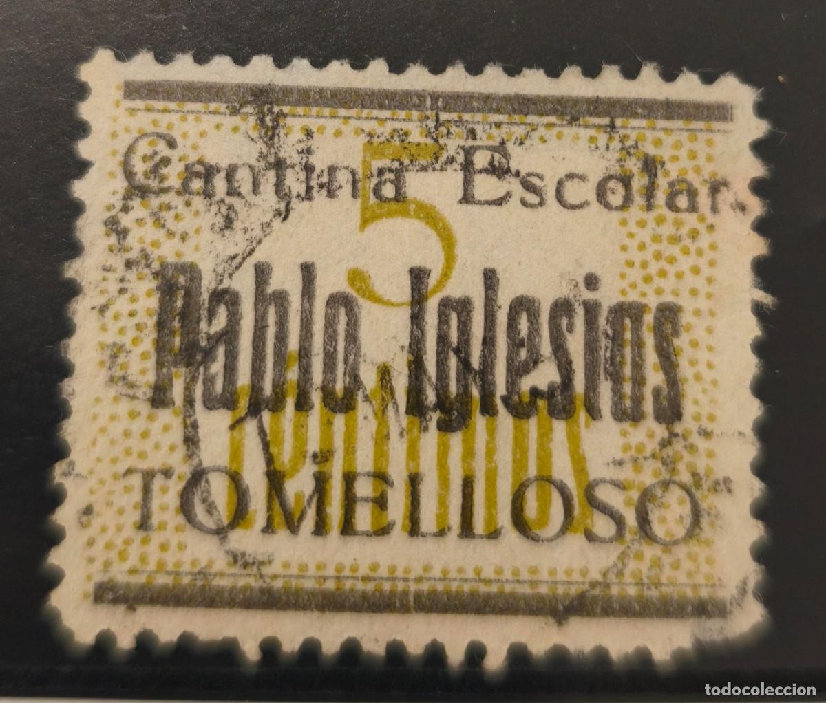 Sellos: TOMELLOSO (CIUDAD REAL). EDIFIL 12 US. 5 CTS CANTINA ESCOLAR, PABLO IGLESIAS.