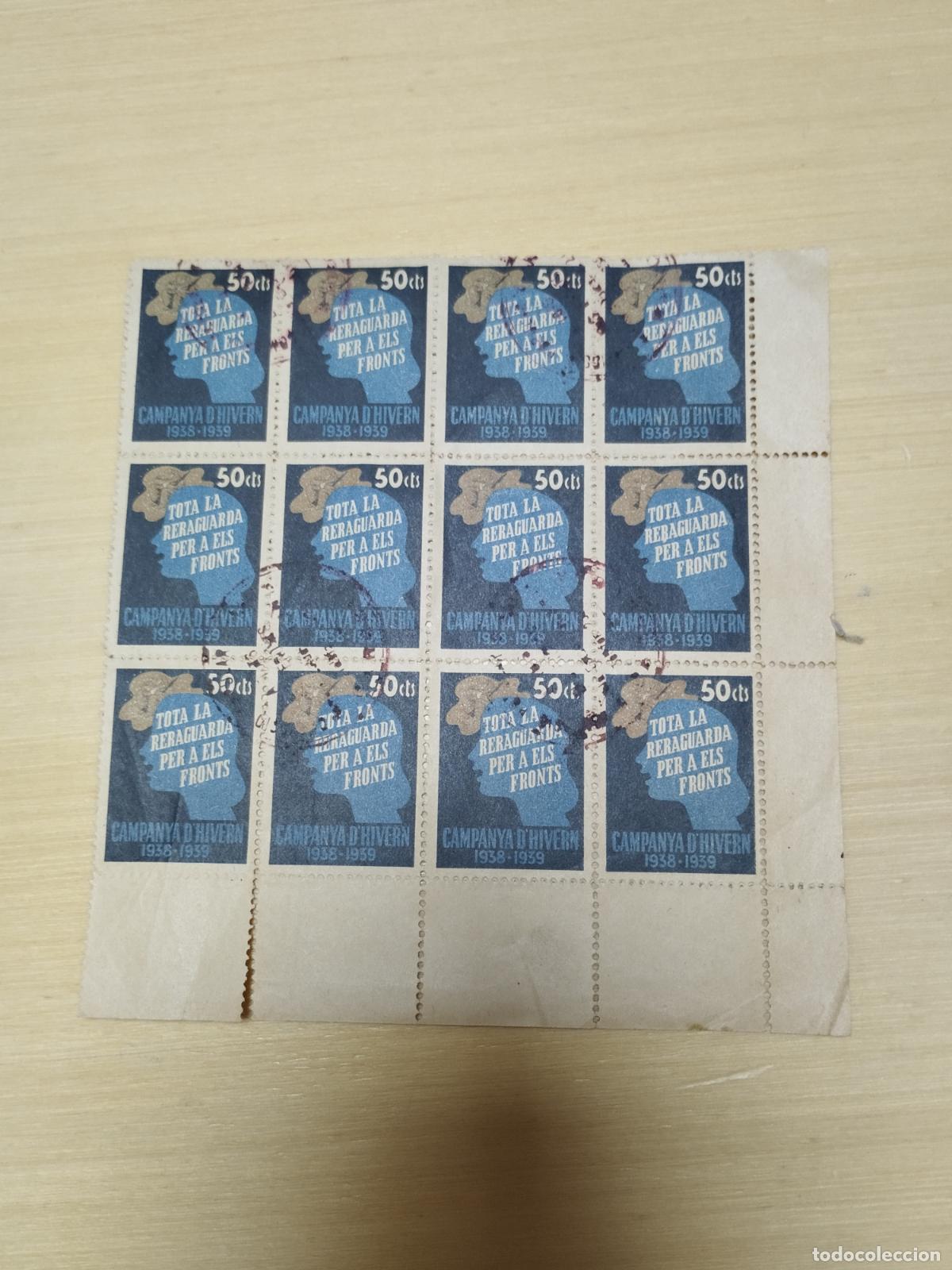 Selos: BZB BLOQUE DE 12 SELLOS GUERRA CIVIL CAMPA&Ntilde;A DE INVIERNO 1938-39. USADAS. VALOR FACIAL 50 CTS.