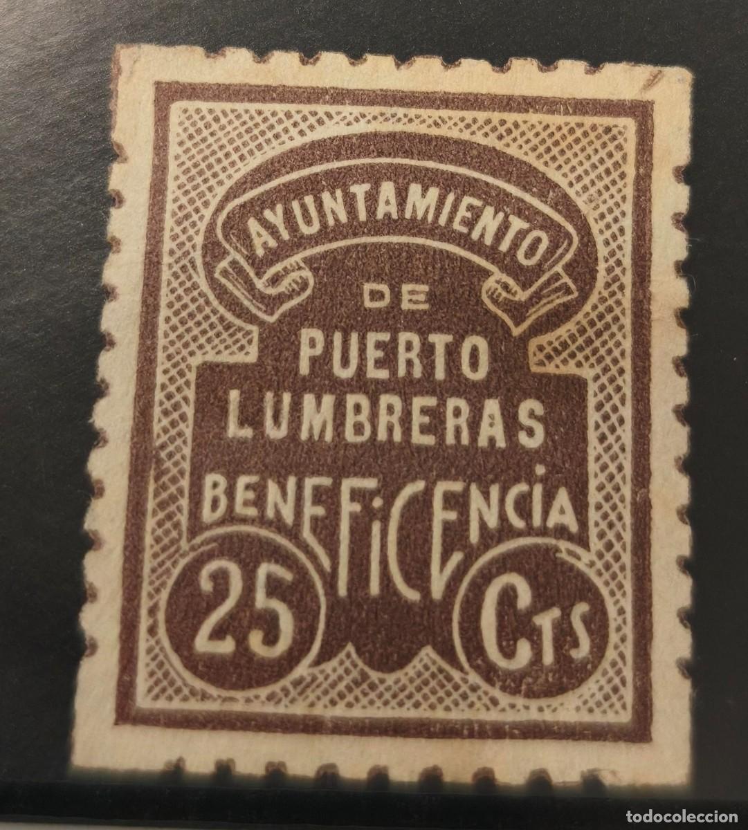 Sellos: PUERTO LUMBRERAS (MURCIA). EDIFIL 9 *. 25 CTS CASTA&Ntilde;O BENEFICENCIA.